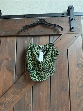 Topshop Green Leopard Print Cowl Neck Camisole